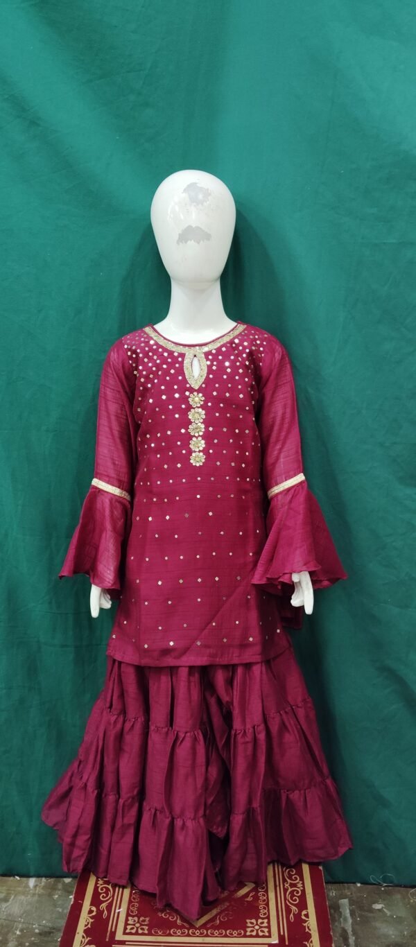 Girls Sharara Sequence Works Butter Chinon Fabric