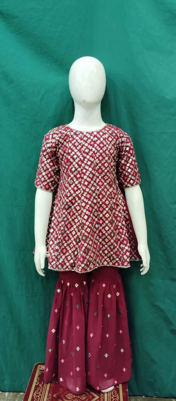 Girls Sharara Copper Sequence Work Chiffon Fabric