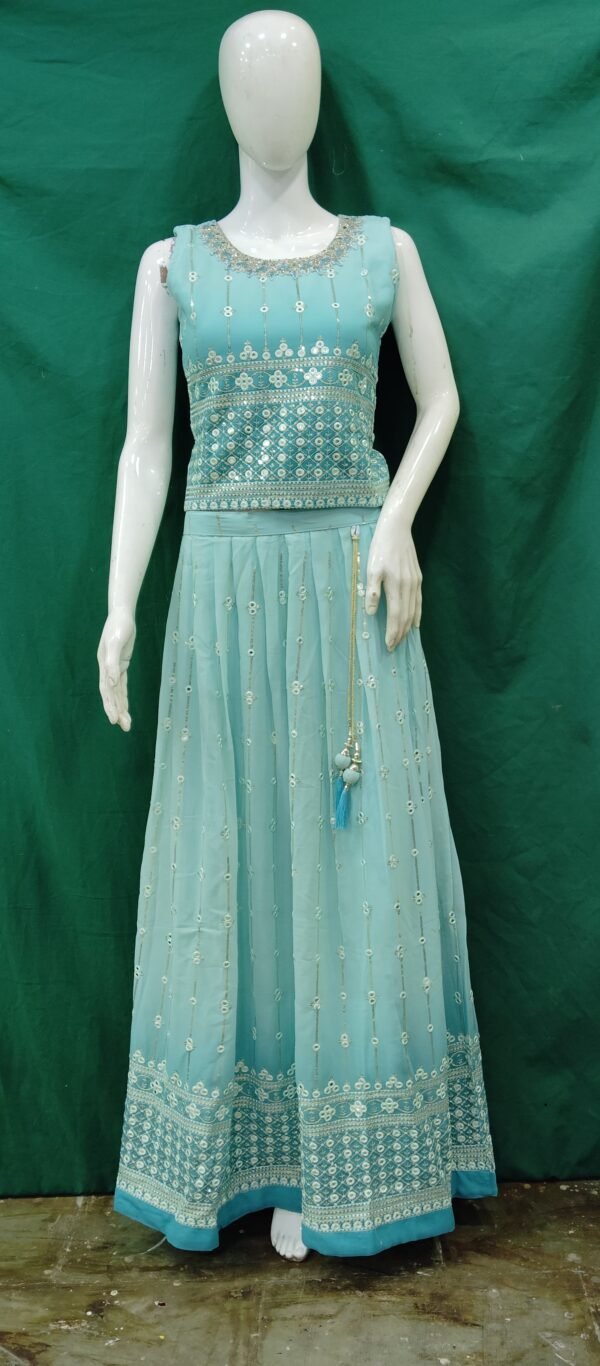 Girls Lehenga Gota PAttiI Mirror Work Chiffon Fabric
