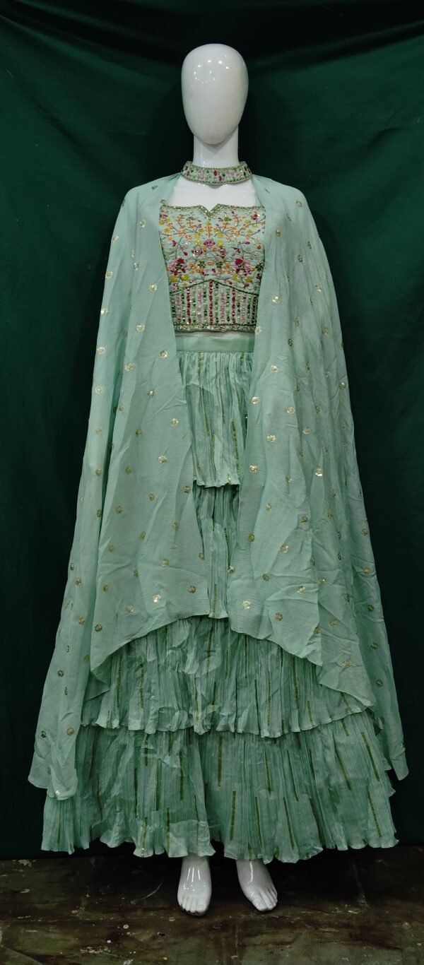 Girls Lehenga Sparkle Embroidery Real Mirror And Sequence Work Butter Chinon Fabric