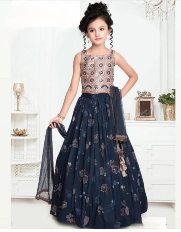 Girls Lehenga Mirror Work Chiffon Fabric