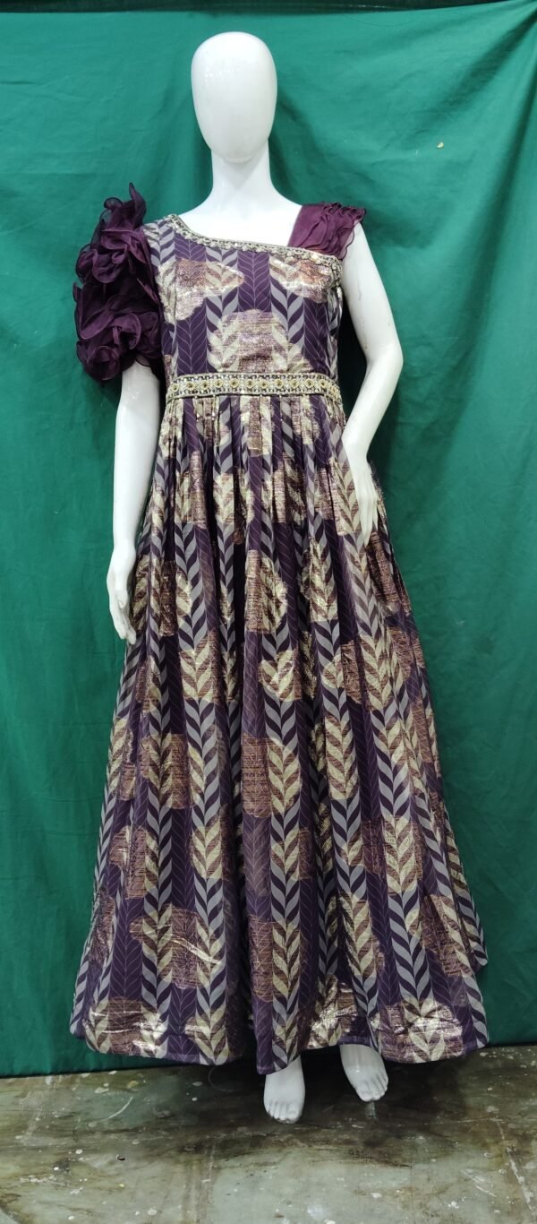 Girls One Piece Gown Bracket Work Chiffon Fabric