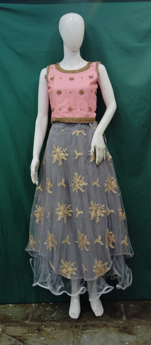 Girls Lehenga Hand Work Sequence Work Soft Net Fabric