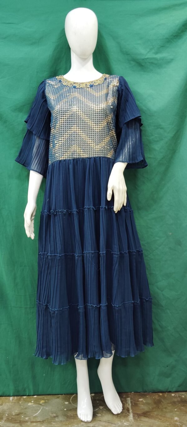 Girls One Piece Gown Kopar Sequence Work Chiffon Fabric