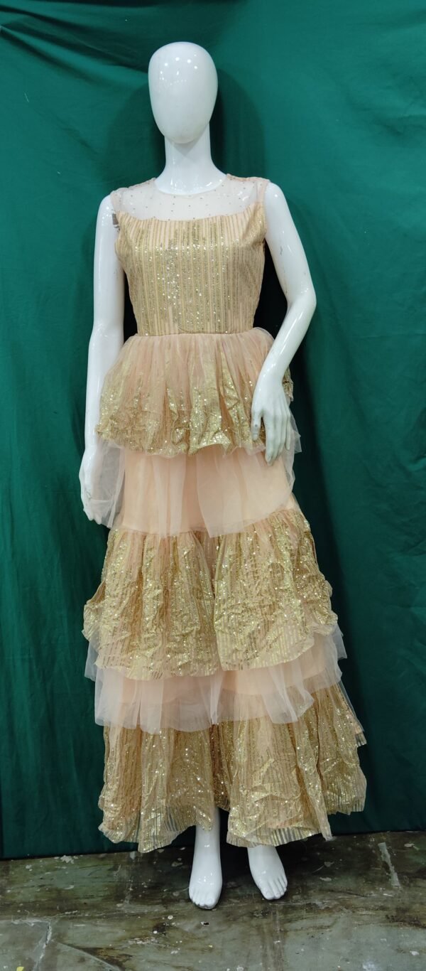 Girls One Piece Gown Sequence Work Net Fabric