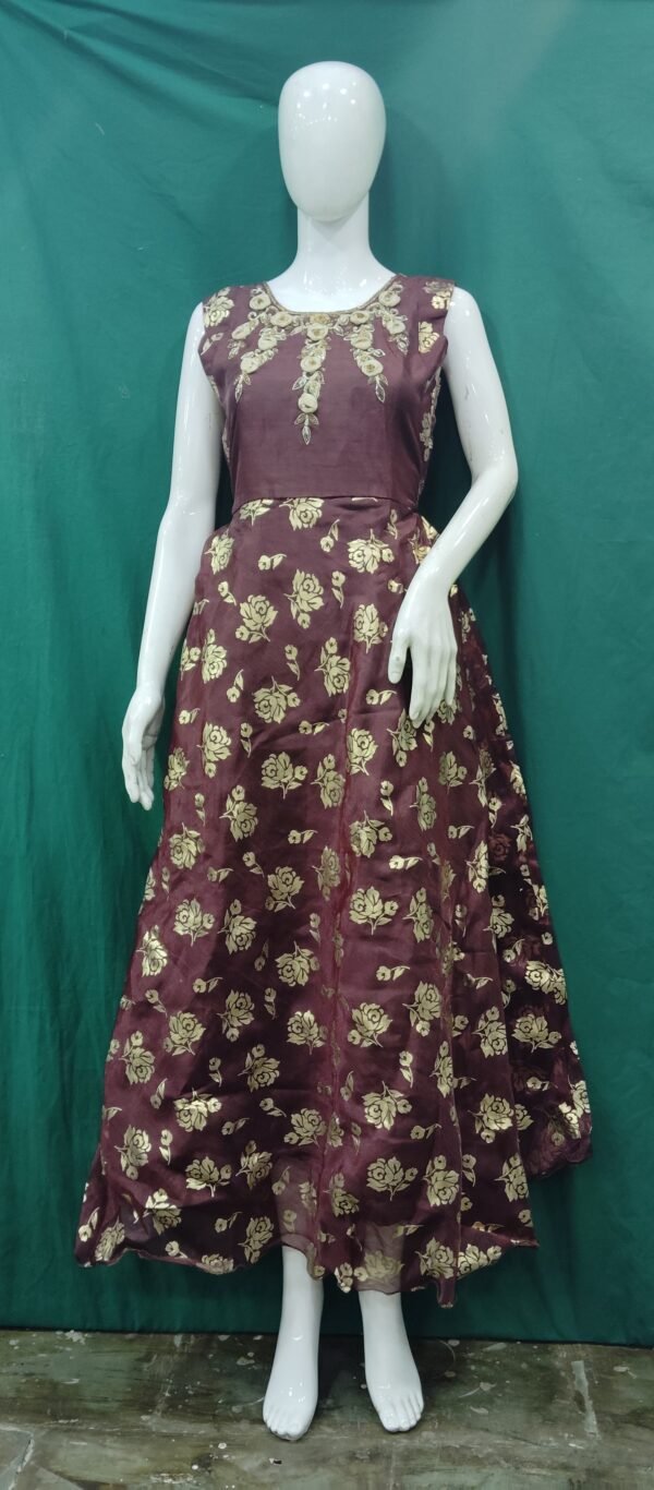 Girls One Piece Gown Organs Are Print Organza Fabric