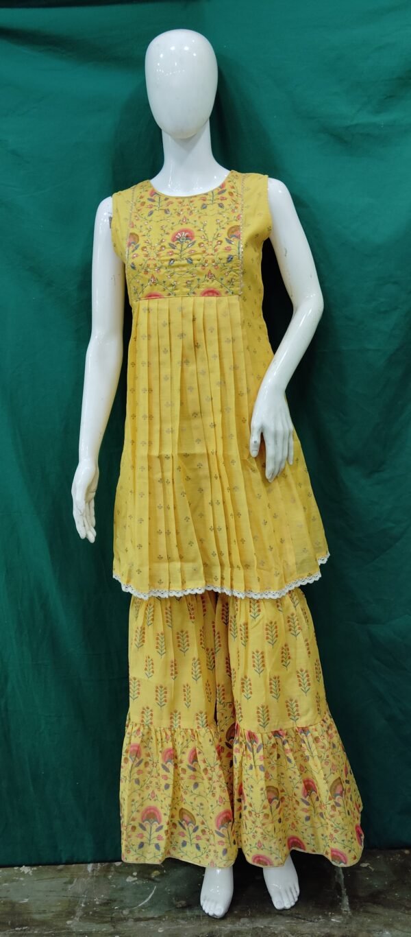 Girls Sharara Sequence Work Chanderi Cotton Fabric