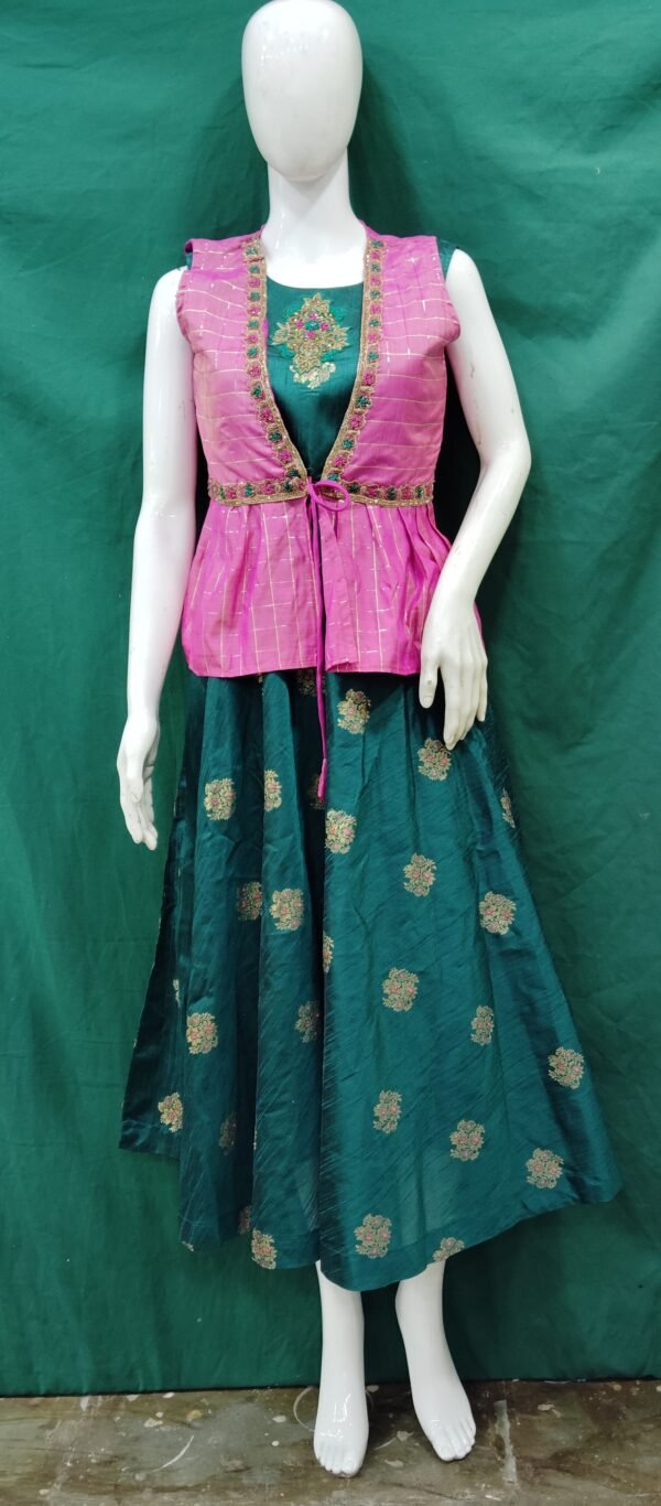 Girls One Piece Gown Brocket Work Silk Fabrics