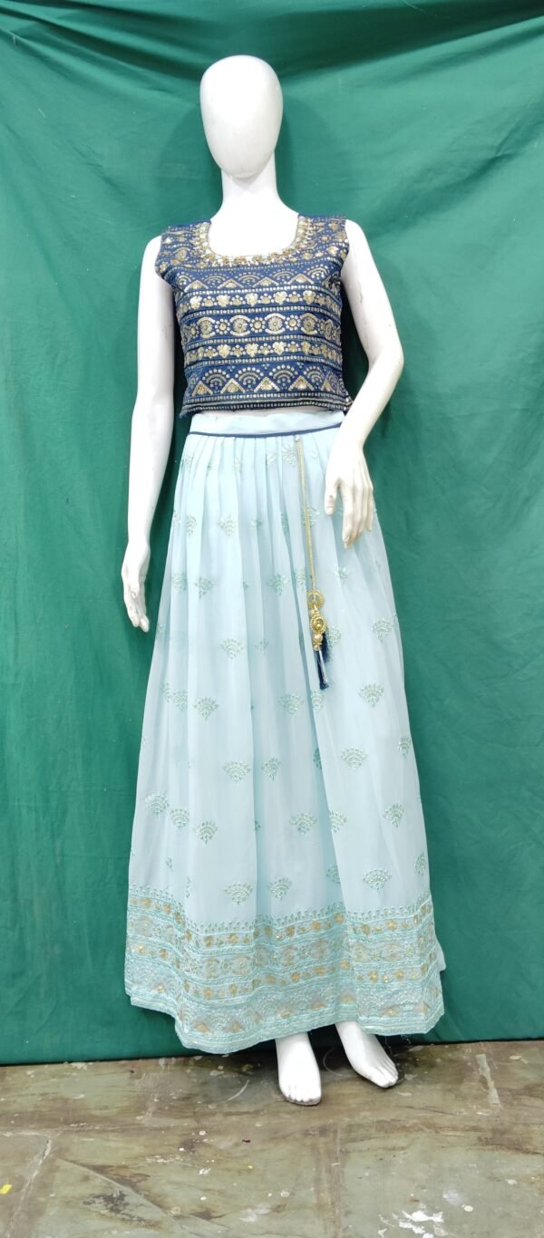 Girls Lehenga Embroidery Work With Sequence Work Chiffon Fabric