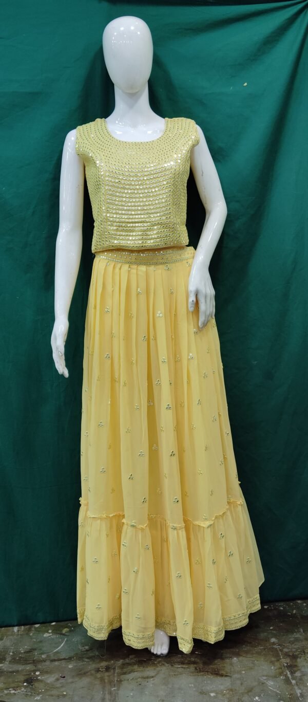 Girls Lehenga Gota Patti Mirror Works Chiffon Fabric