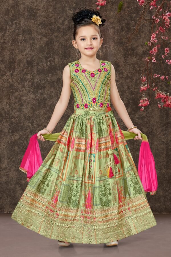 Girls Lehenga Choli Real Mirror Work Silk Fabric