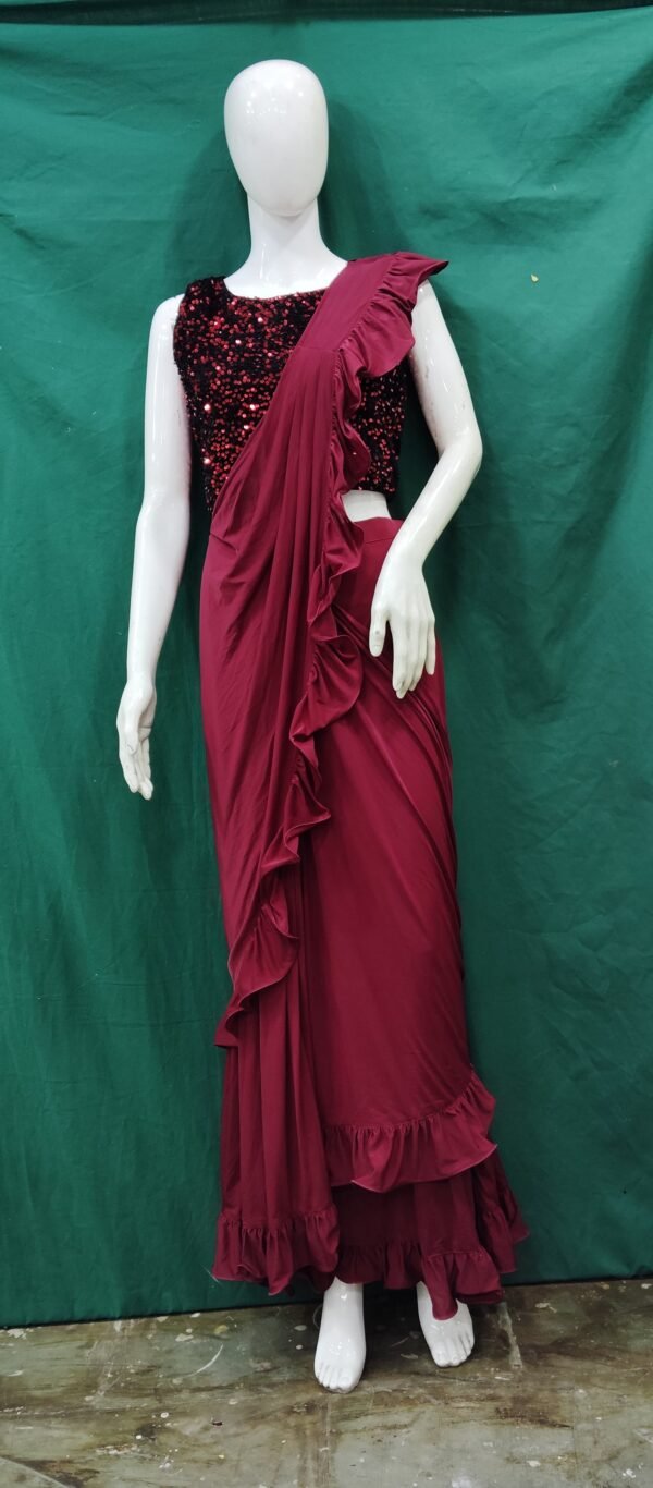 Girls Saree Sequence Work Important Silk Fabric