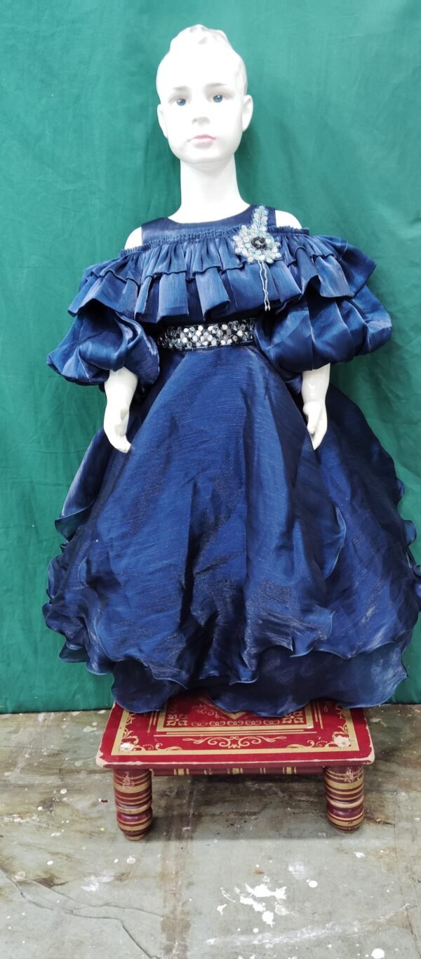 Girls One Piece Gown Mirror Belt Imported Organza Fabric