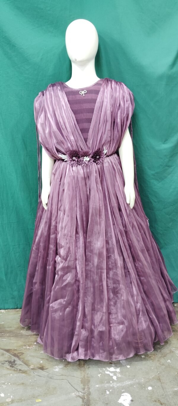 Girls One Piece Gowns Organza Fabric