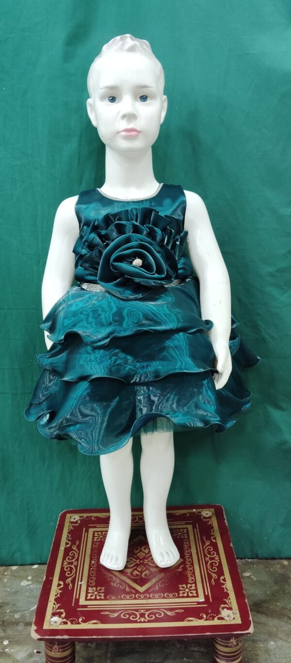 Girls Short Frock Organza Fabric Rama Colour