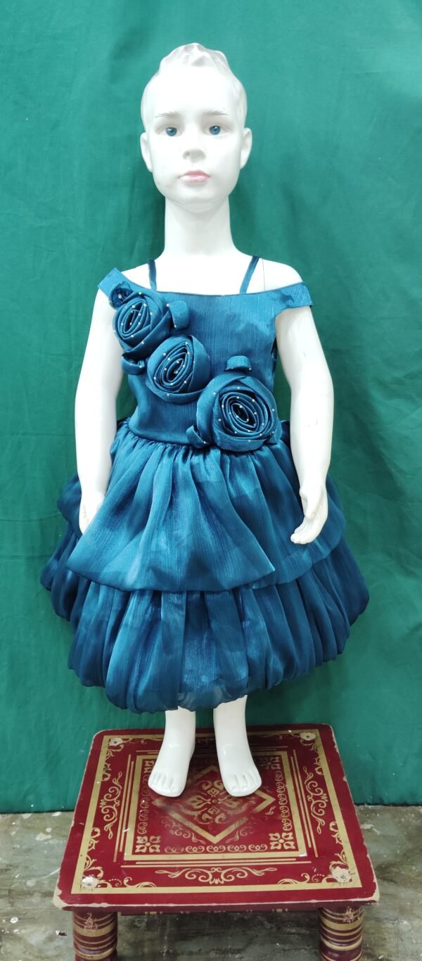 Girls Short Frock Organza Fabric Rama Colour