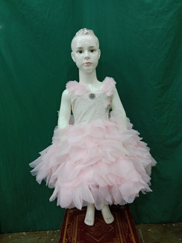 Girls Short Frock Pink Colour Net Fabric