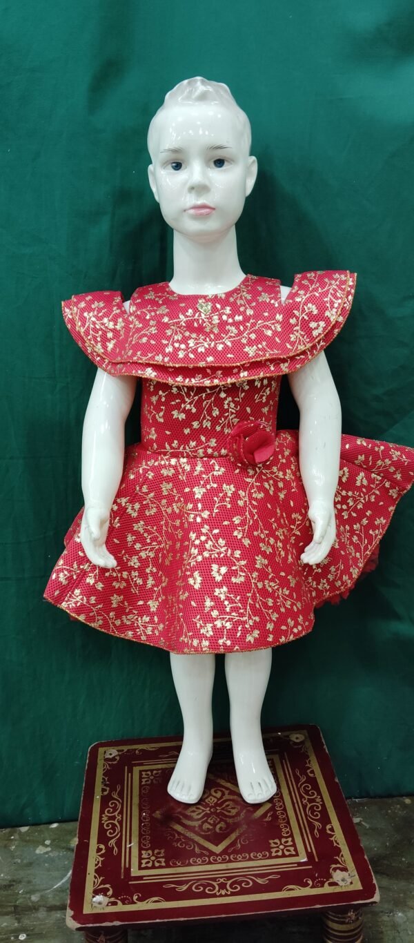Girls Short Frock Sucba Fabric Red Colour