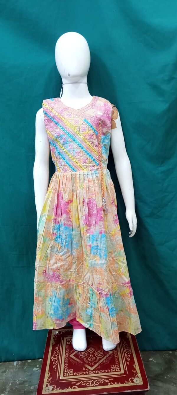 Girls Kurti Pant Style Yellow Multi Colour Cotton Fabric