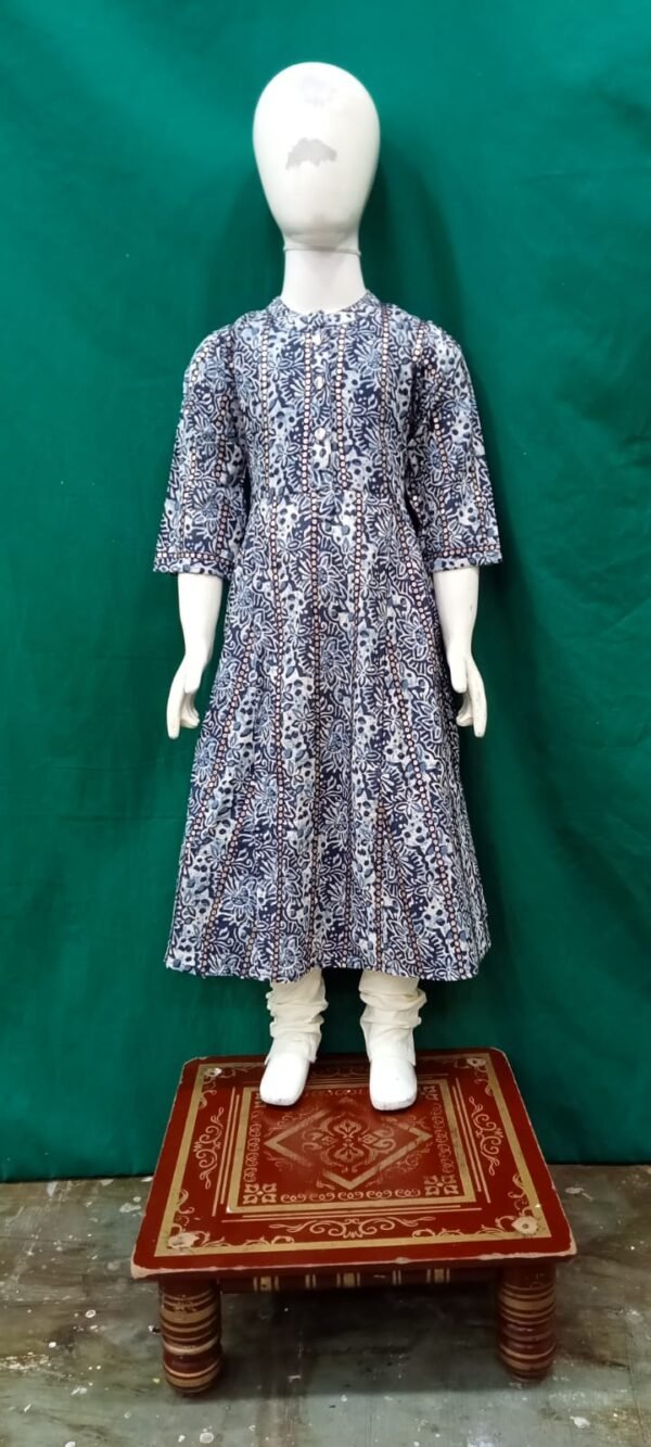 Girls Kurti Pant Style Cotton Fabric Blue Colour