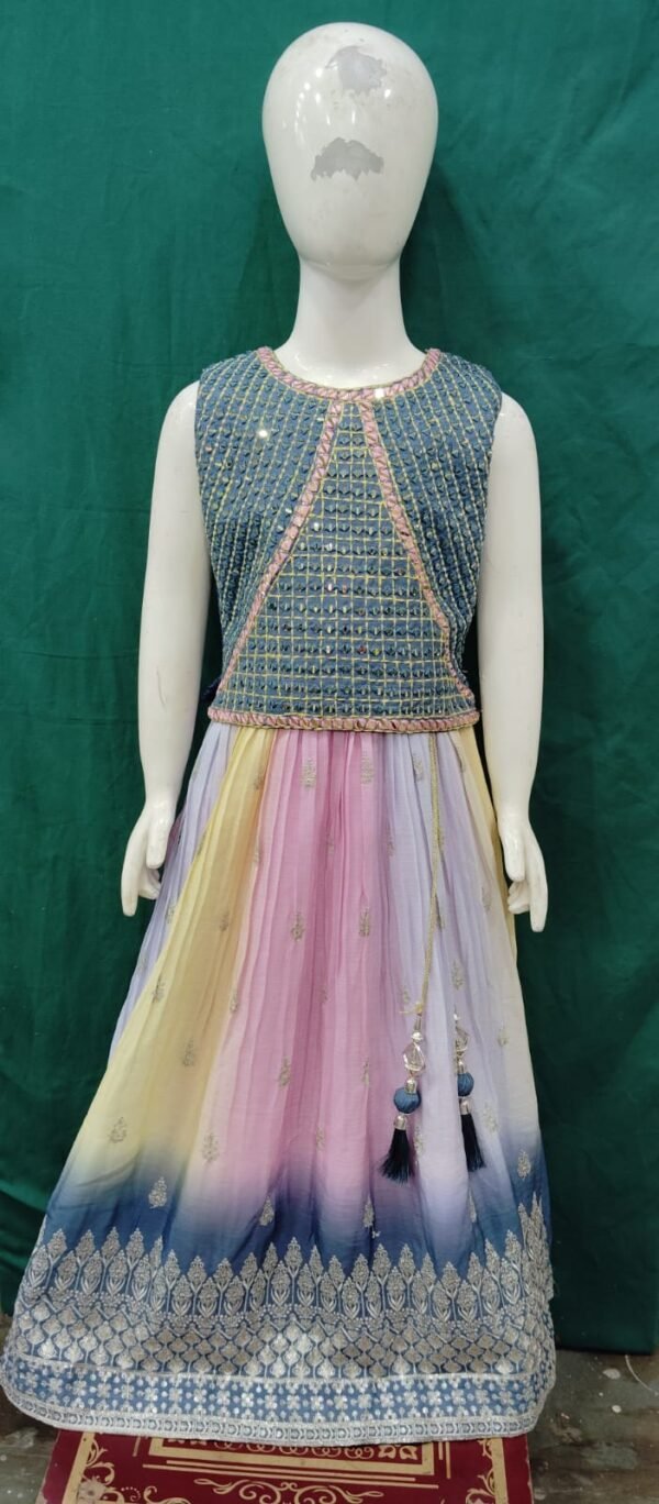 Girls Lehenga Multi COlour Real Mirror Work Heavy Border Butter Chinon Fabirc