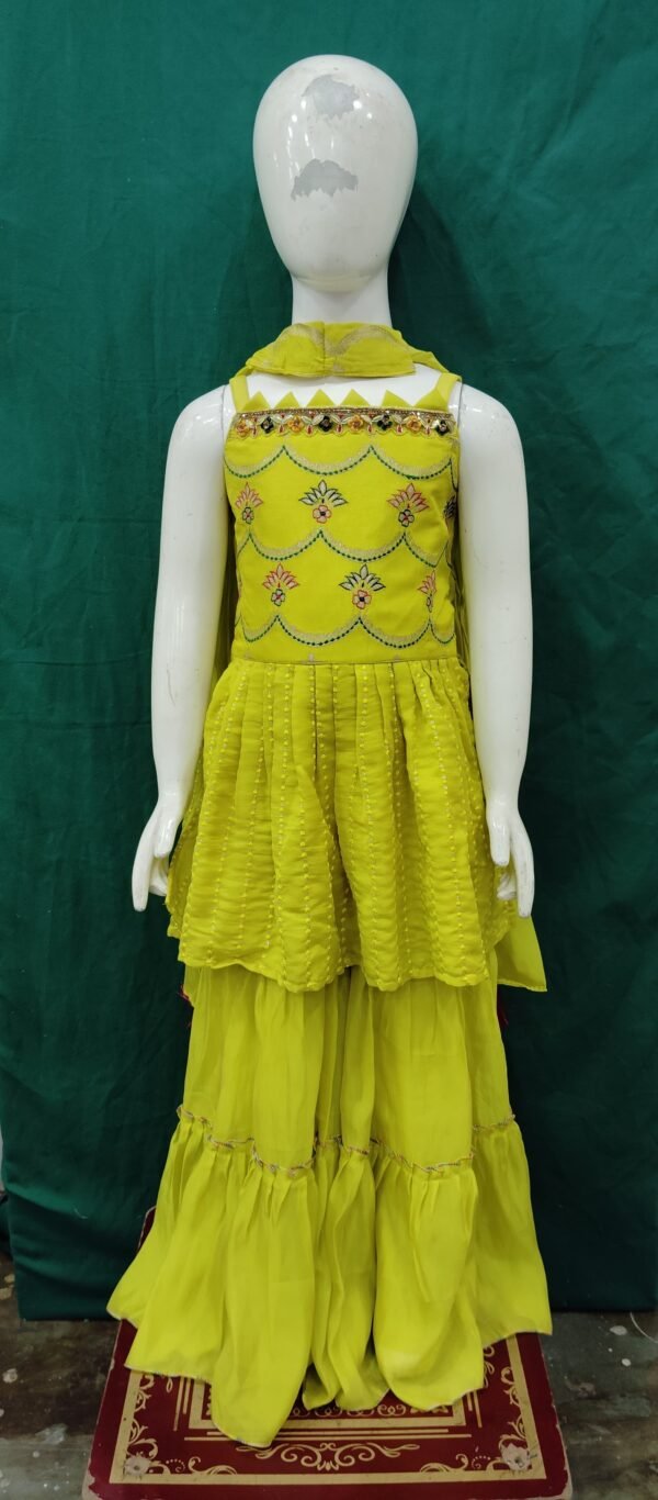 Girls Sharara Lakhnawi Work Butter Chinon Fabirc