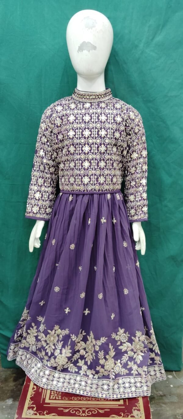 Girls Lehenga Heavy Embroidery Border Kardana Work Chiffon Fabirc