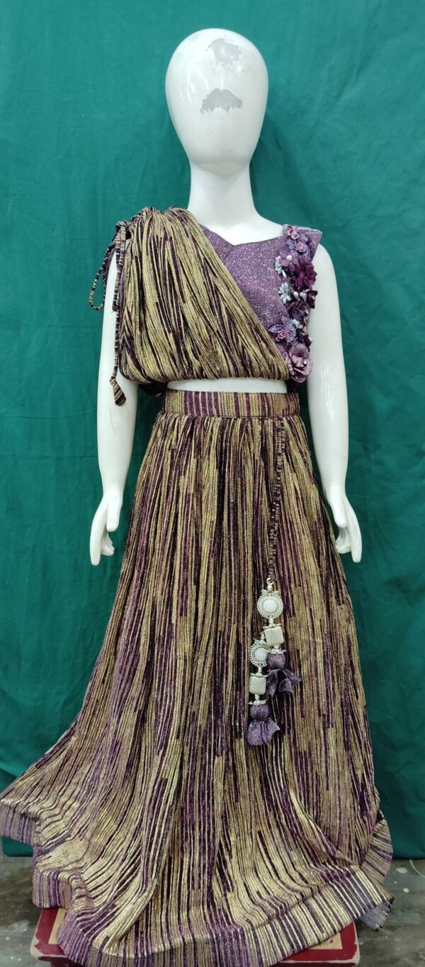 Girls Lehenga One Side Kaptan Glitter Fabric