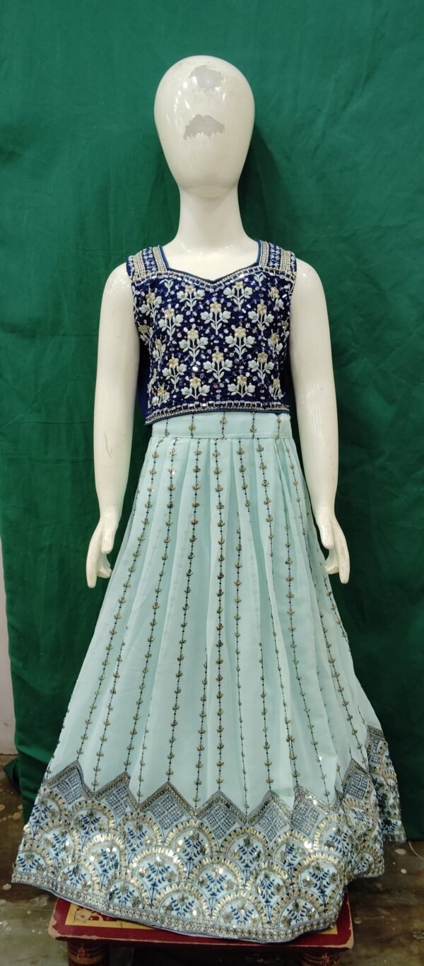 Girls Lehenga Sequence Work Choli Real Mirror Work Chiffon Fabric