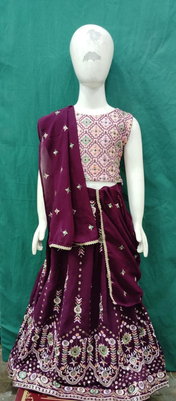 Girls Lehenga EmbroiderY Work Chiffon Fabric