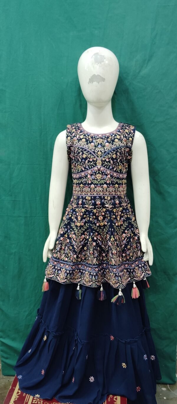 Girls Lehenga Peplom Style Embroidery Work Chiffon Fabric