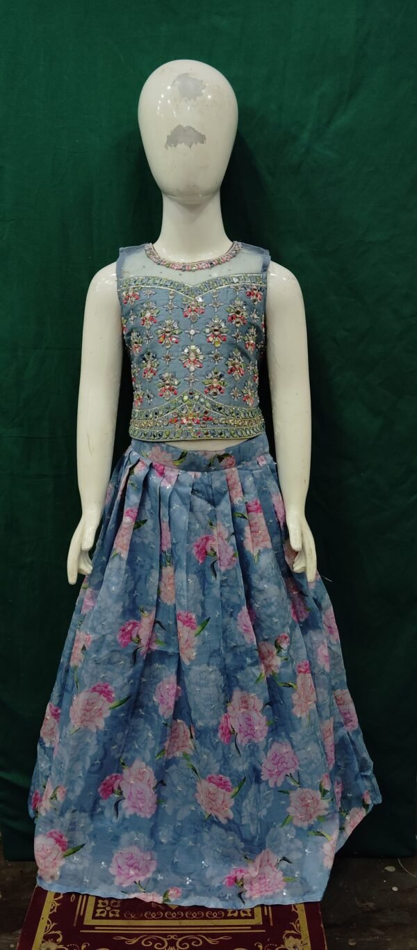 Girls Lehenga Real Mirror Works Organza Fabrics
