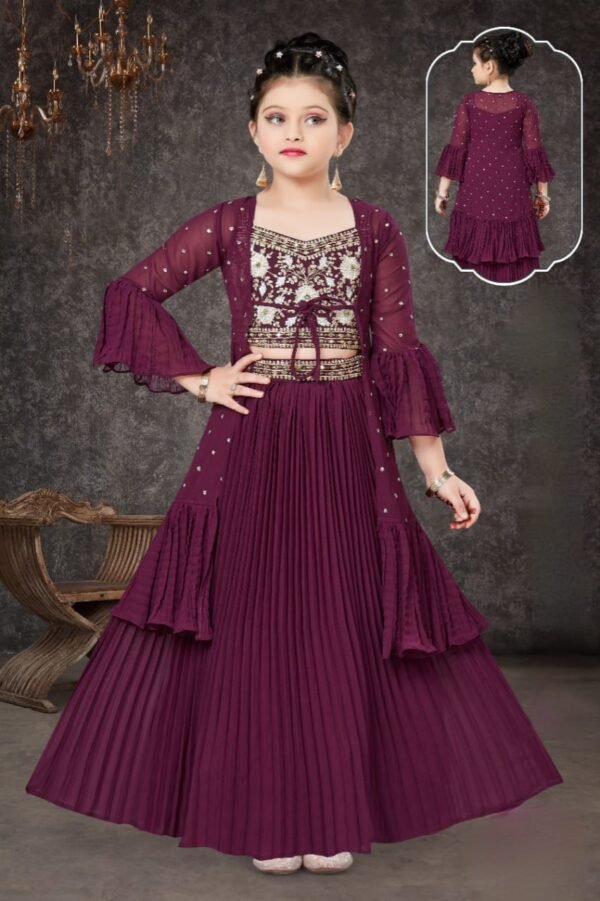 Girls Lehenga With Koti Gota Patti Work Chiffon Work Wine