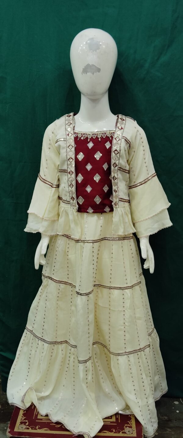 Girls Lehenga With Koti Sequence Work Butter Chinon Fabric