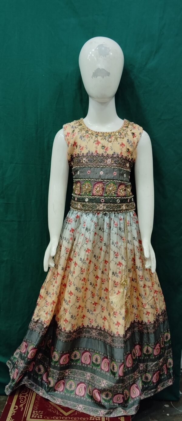 Girls Lehenga Organs Of Print Hand Work Soft Silk FAbric