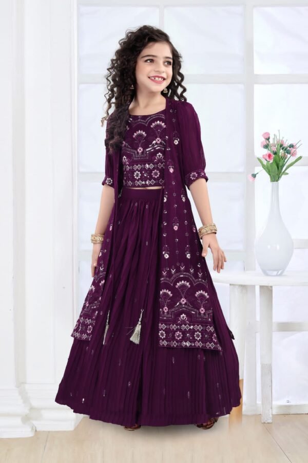 Girls Lehenga Long Koti Sequence Work Chiffon Fabric