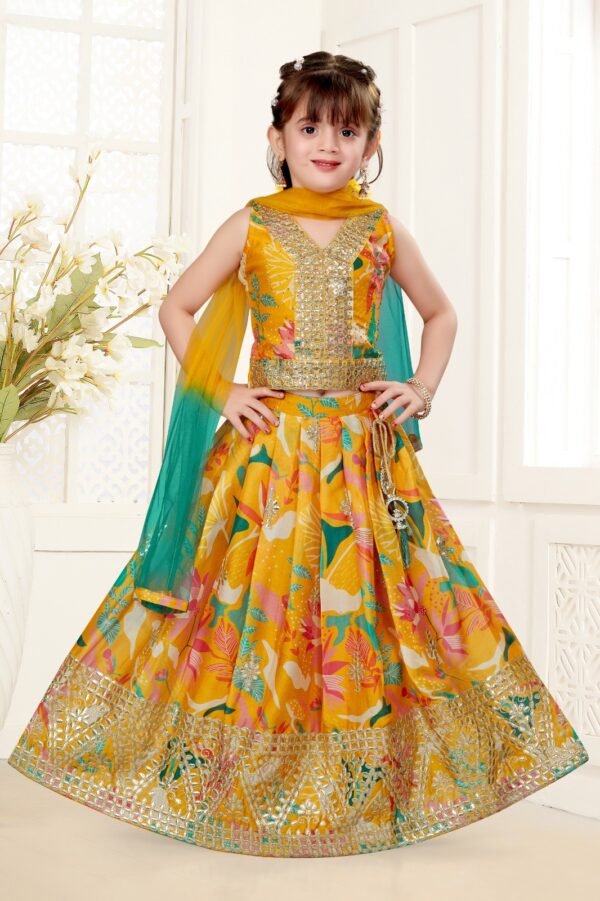 Girls Lehenga Heavy Gota Patti Border Organza Fabric