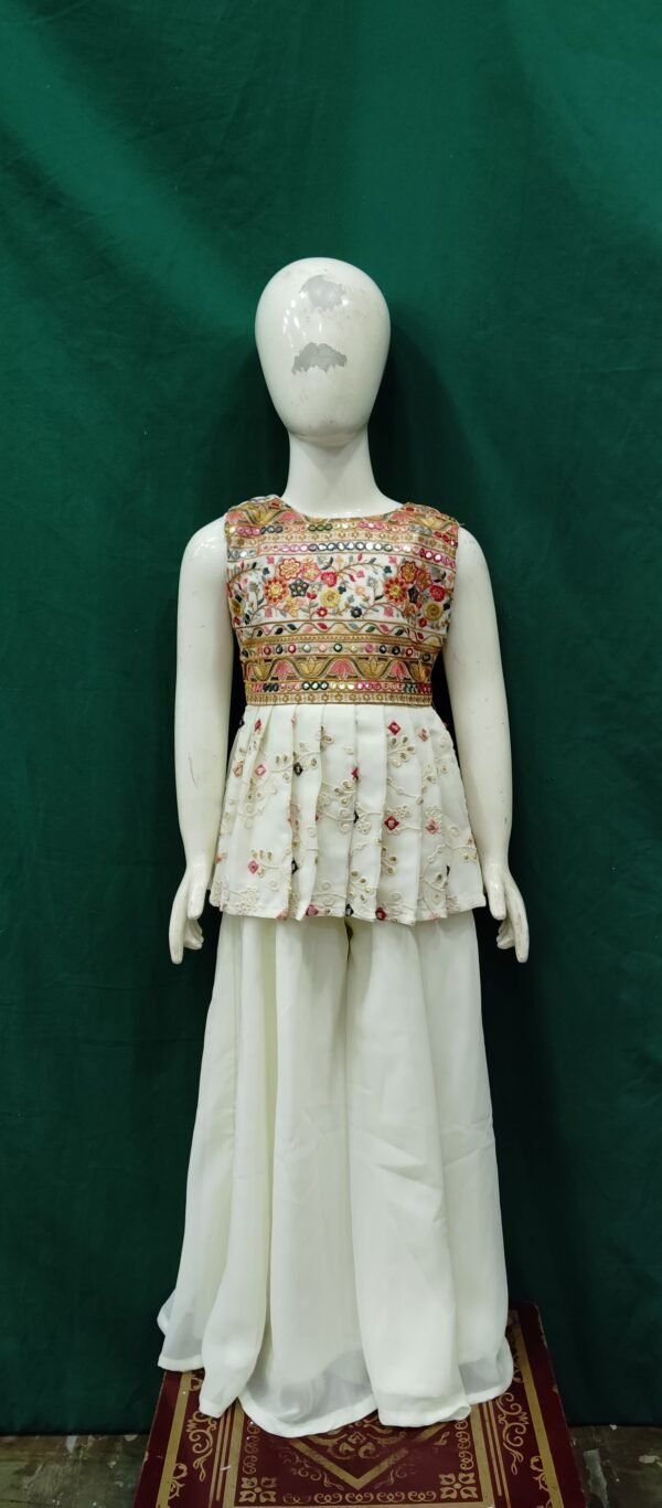 Girls Plazo Heavy Embroidery Work Chiffon Fabric