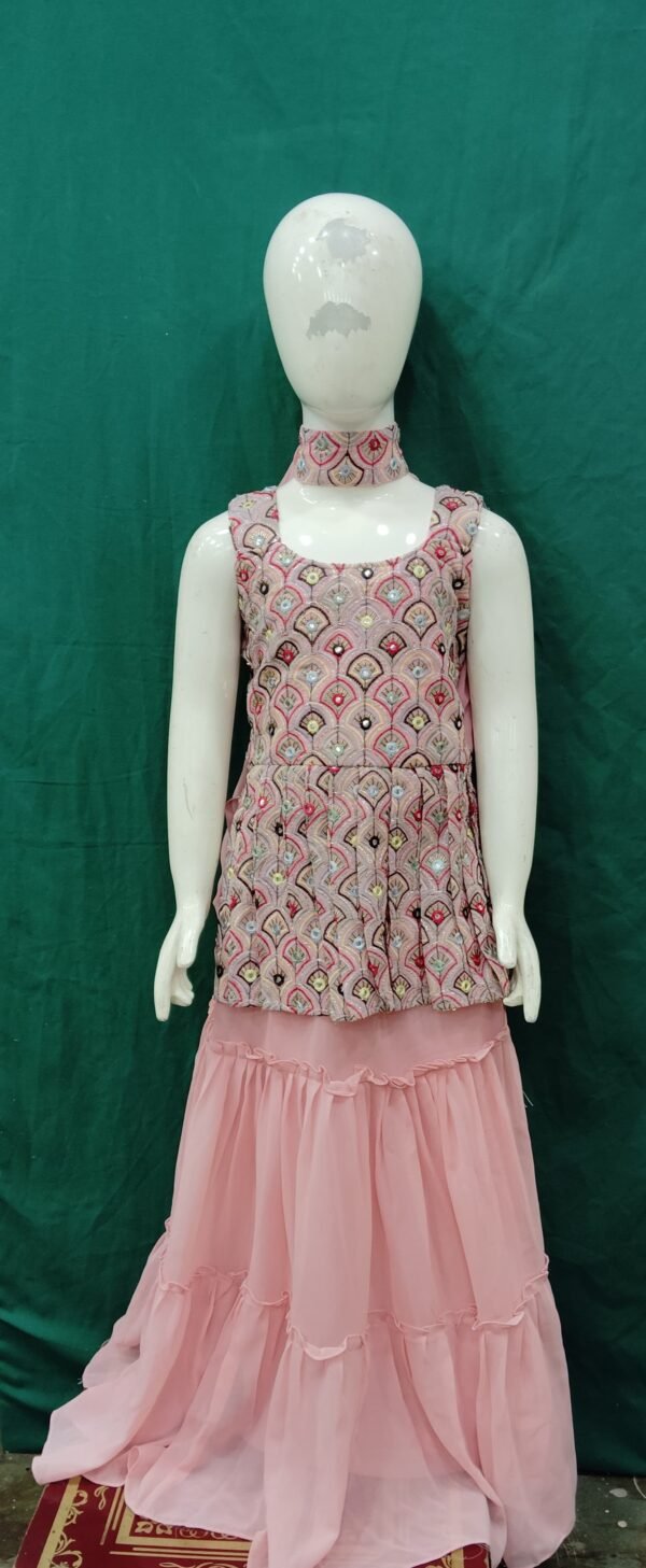 Girls Lehenga Peplum Embroidery Work Chiffon Fabric