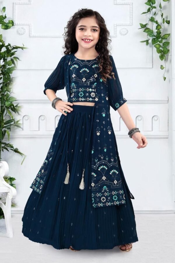 Girls Lehenga Long Shrug Sequence Work Chiffon Fabric