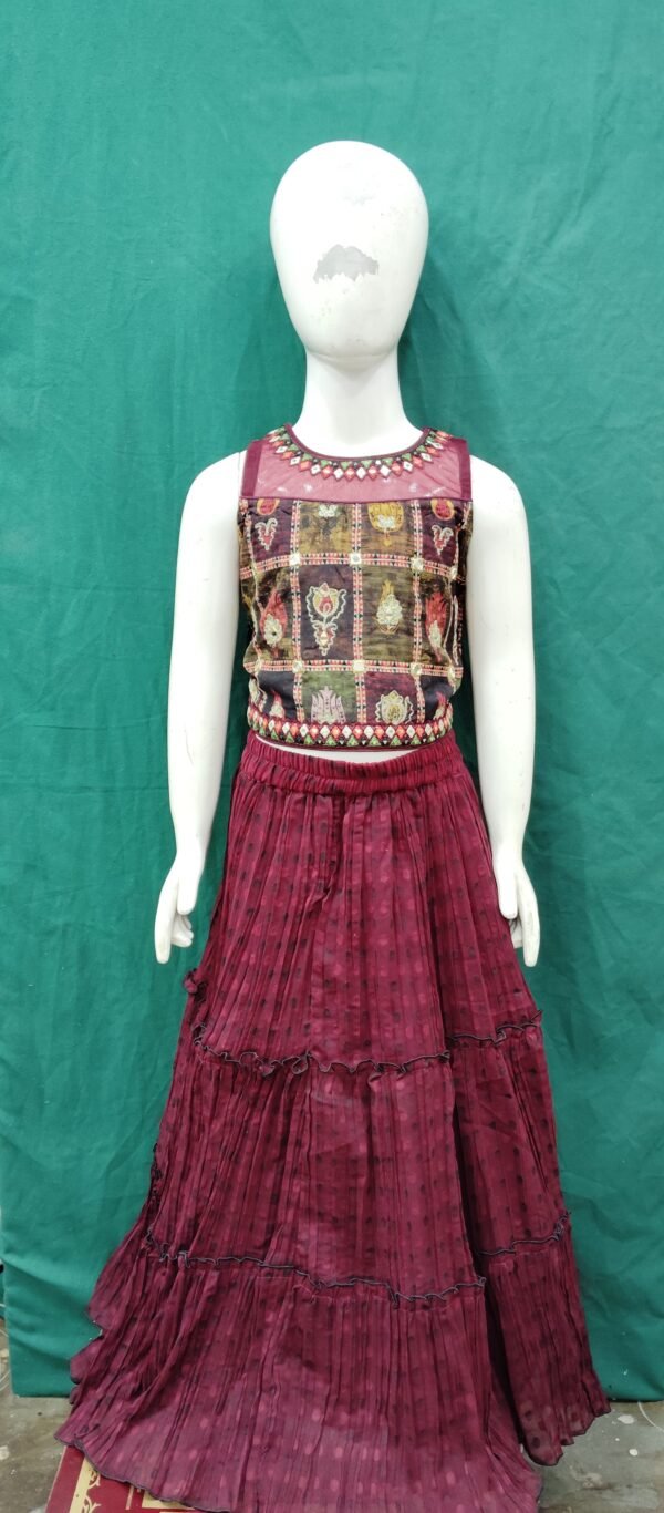 Girls Lehenga Choli Patola Print Chiffon Fabric