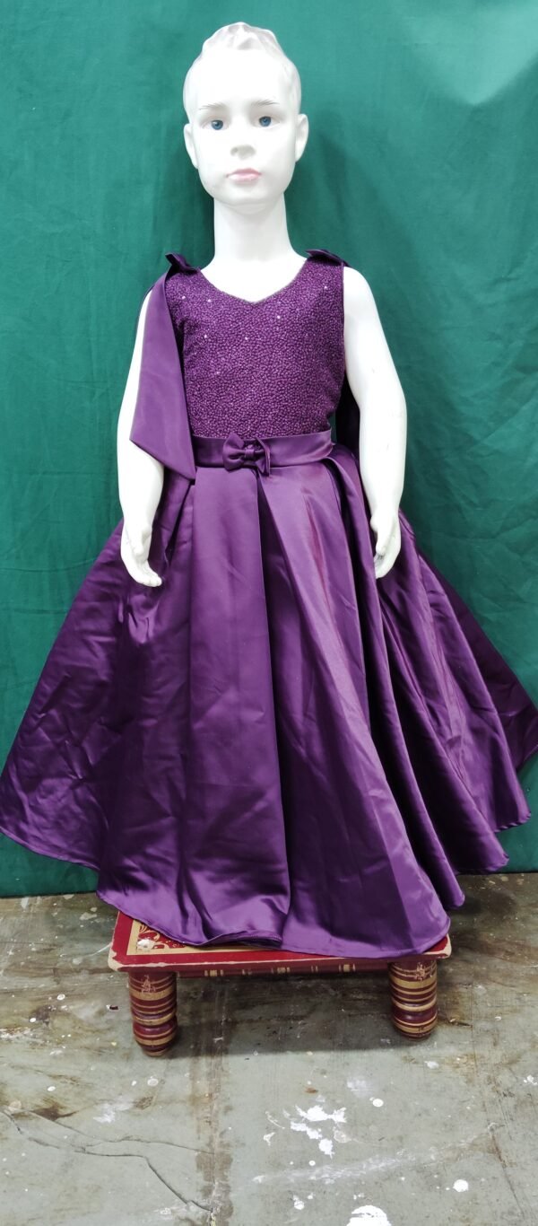 Girls Long Frock Tapeta Silk Wine Colour