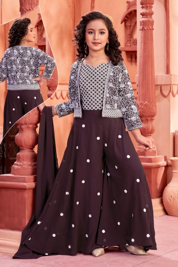 Girls Plazo With Koti Lakhnavi Work Georgette Fabric