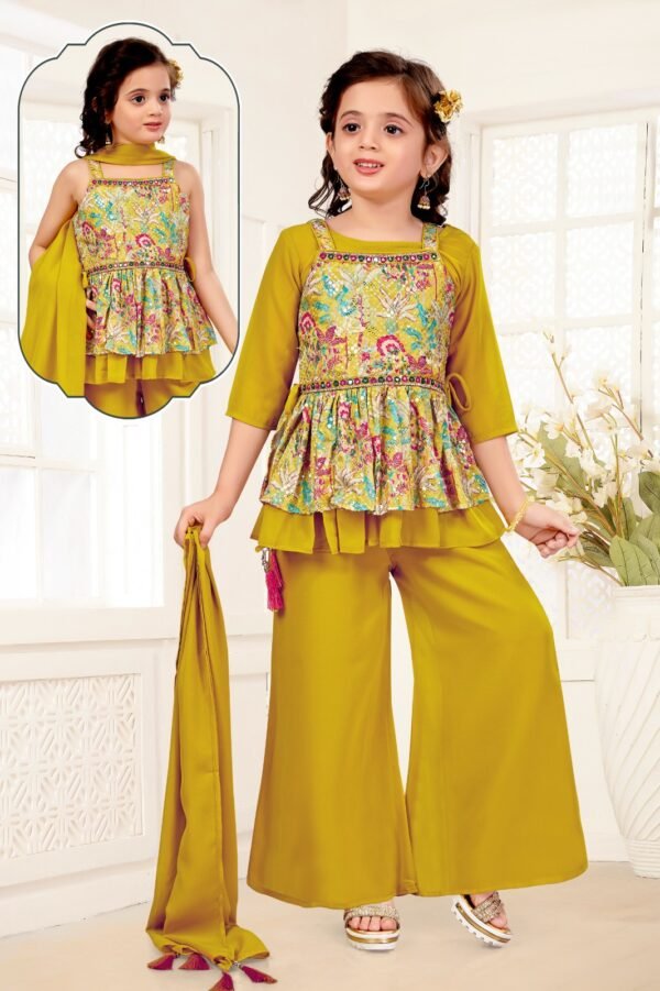 Girls Plazo Set Peplum Top Georgette Fabric With Inner