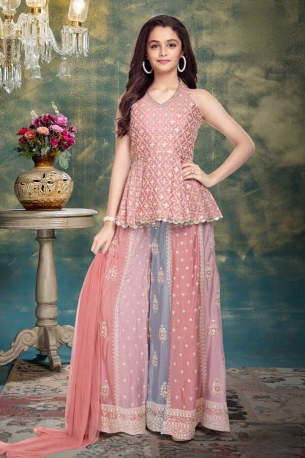 Girls Pink Colour Plazo Nd Top