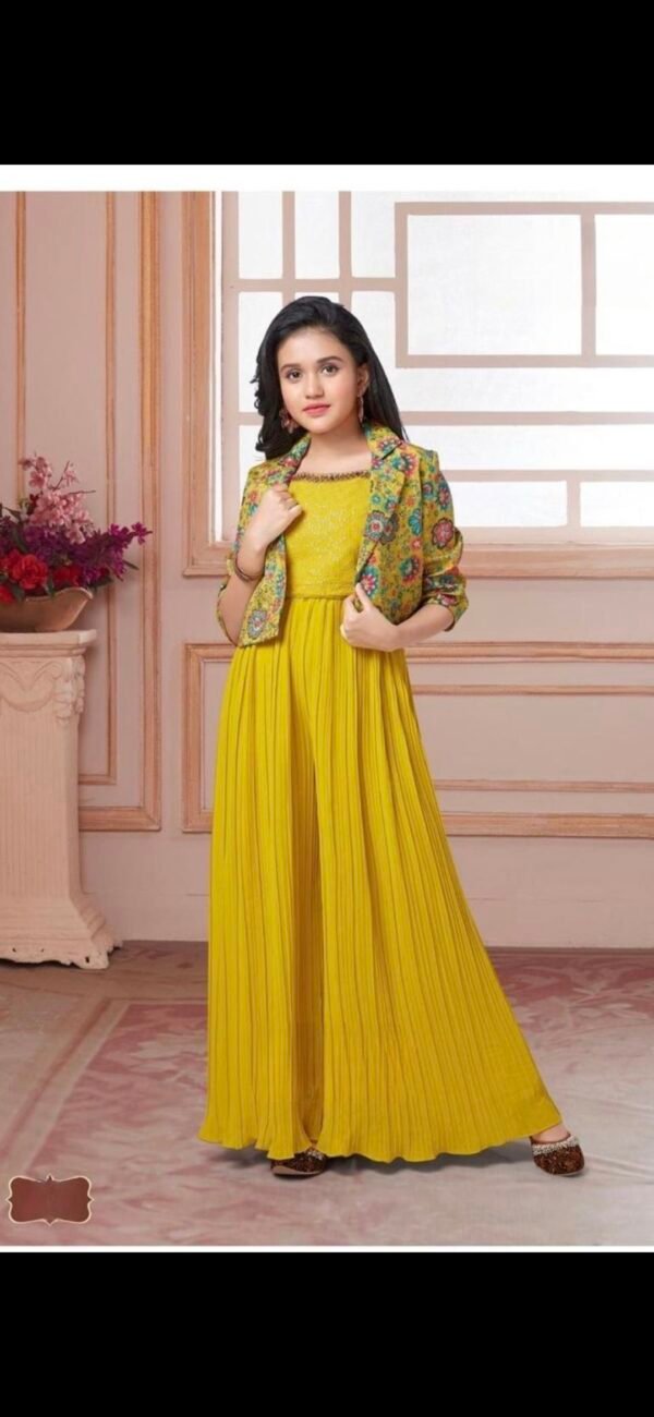 Girls Jacket Plazo Yellow Colour