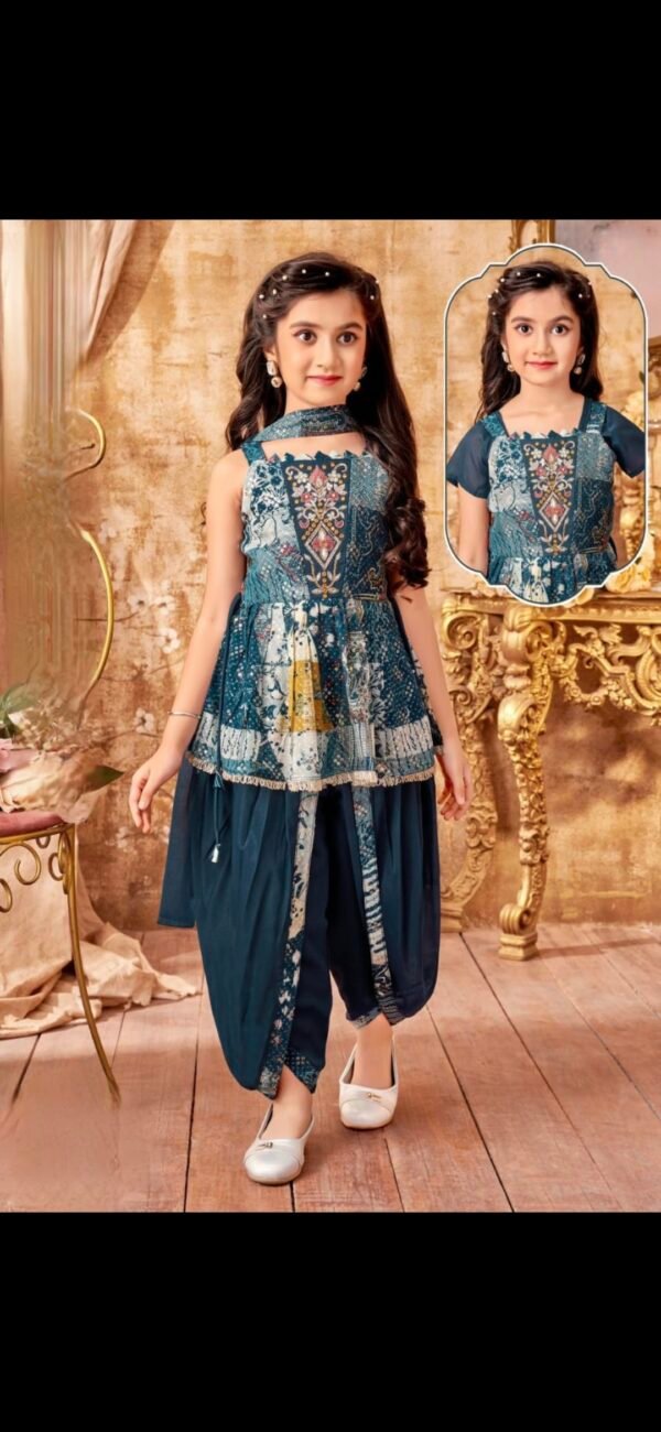 Girls Blue Colour Peplum Top Nd Dhoti