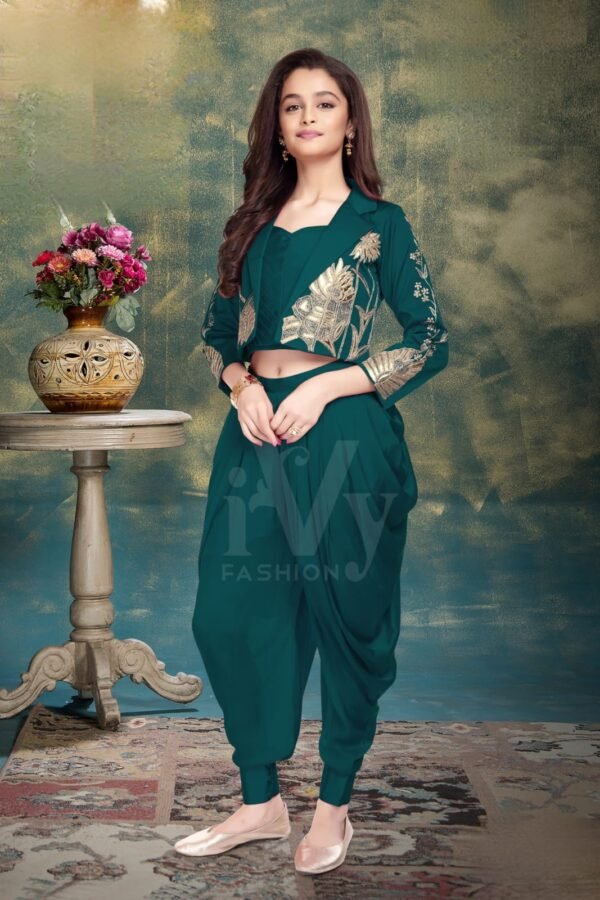 Girls Green Colour Dhoti