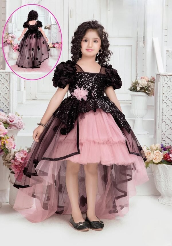 Girls Black Nd Peach Colour Frock