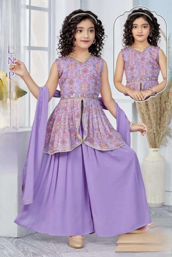 Girls Lovender Colour Peplum Top Plazo